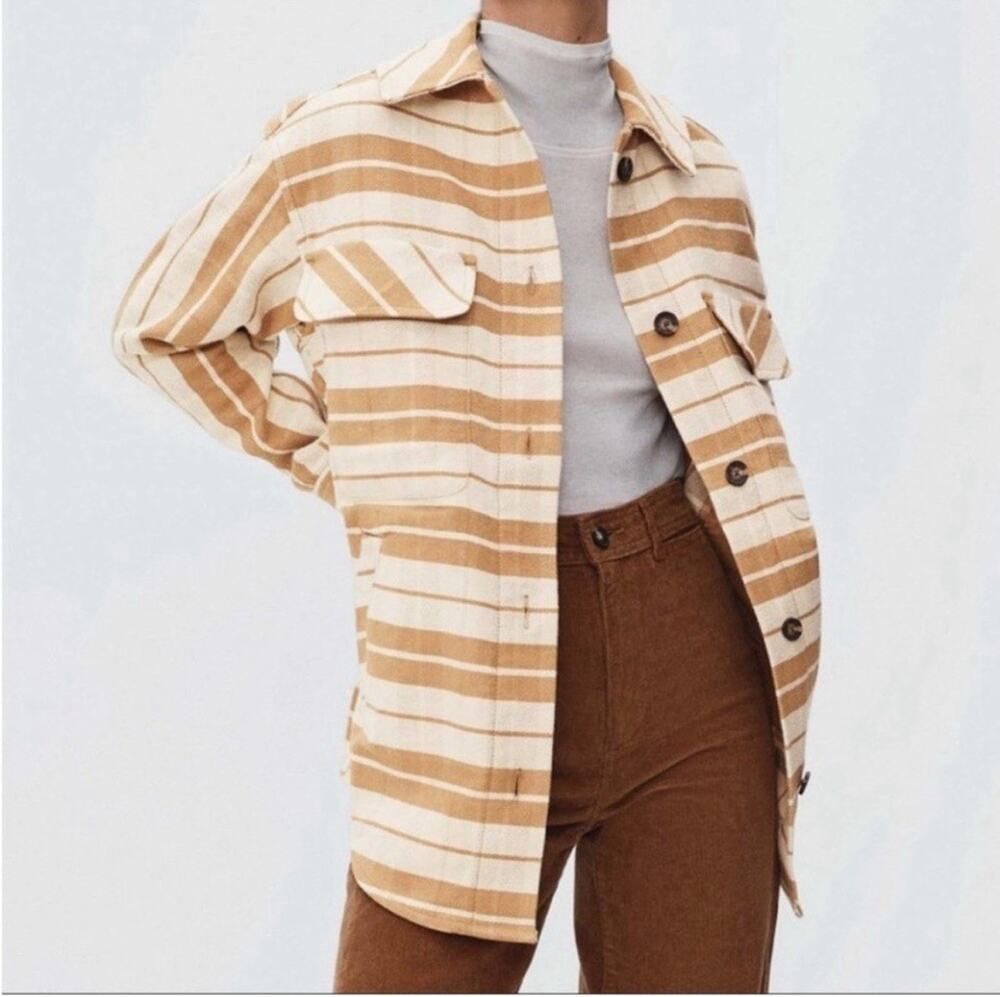 Everlane The Oversized Shirt Jacket Camel Plaid Shacket 100% Cotton Size XS B13
